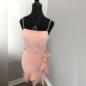 Cute Pink Salmon Strappy Dress with Wrap style Ruffled  Skirt
